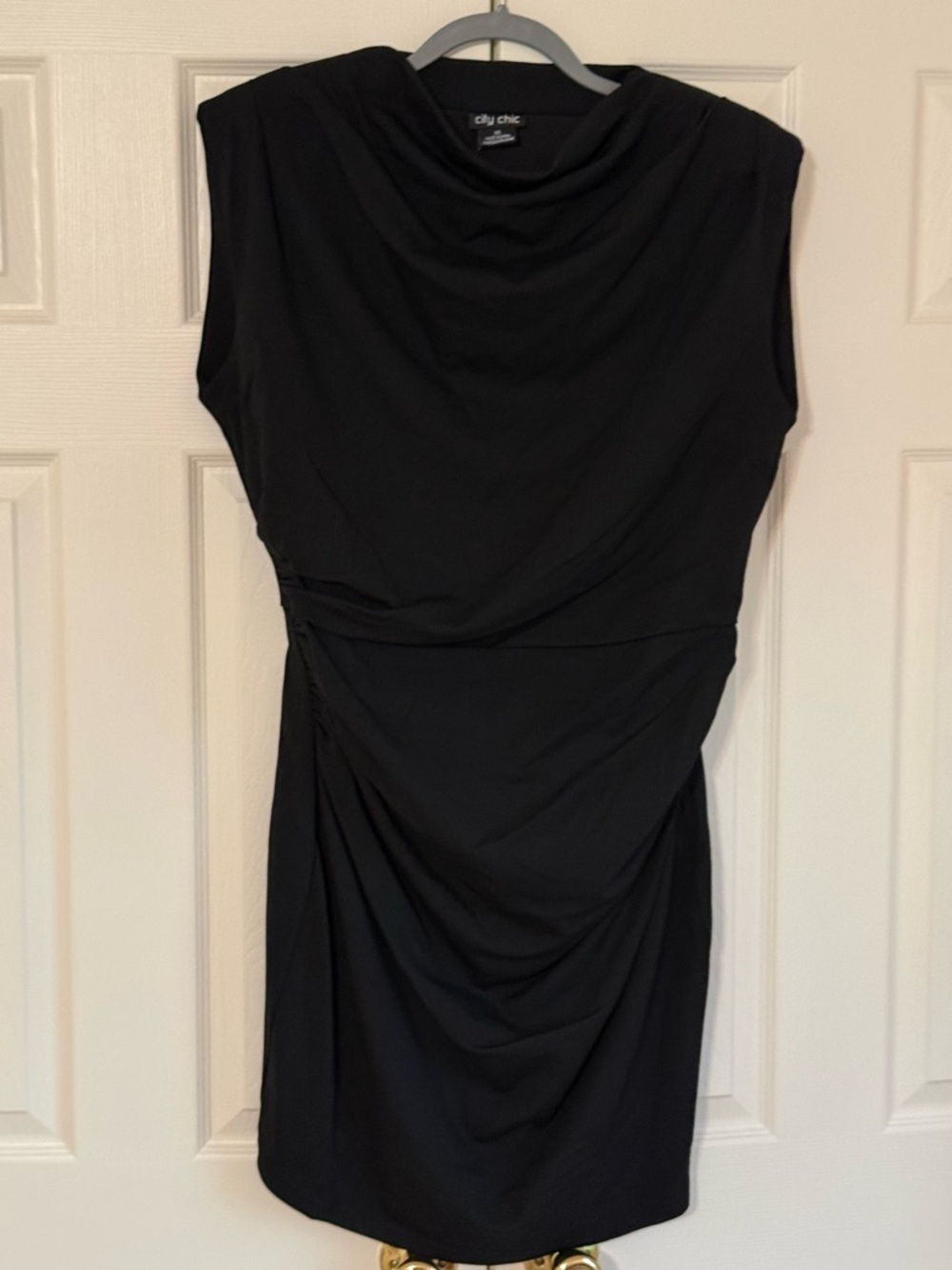 City Chic Black Sleeveless Karina Dress. Size 14 High Neckline Shoulder Pad NWT